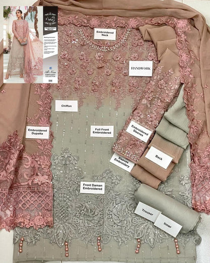 Maria.B Blush Grey Embroidered Tie & Dye Unstitched Chiffon 3 Piece Suit – image 4 of 5