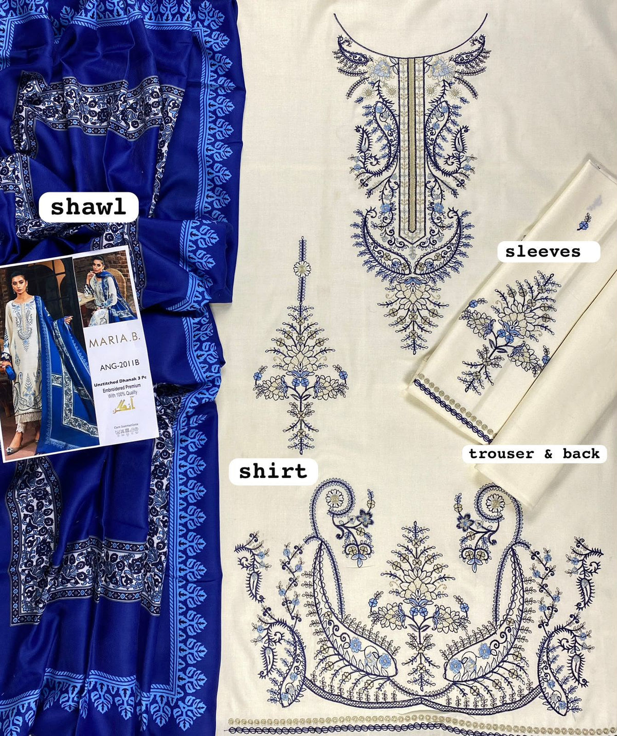 Maria.B Dhanak Embroidered Unstitched 3 Piece Suit with Wool Shawl – image 3 of 4
