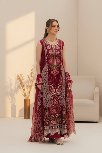 Mahnur Maroon Heavy Embroidered 3 Piece Lawn Suit – image 2 of 6