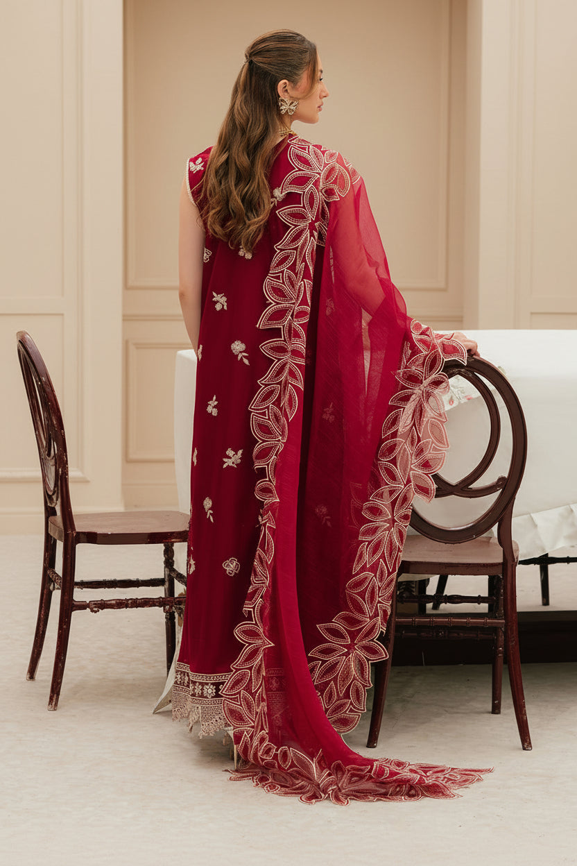 Mahnur Maroon Heavy Embroidered 3 Piece Lawn Suit – image 4 of 6