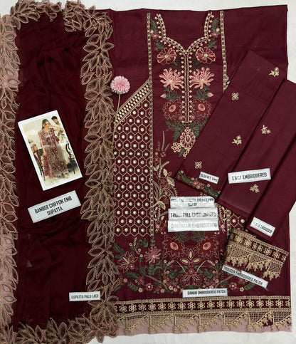 Mahnur Maroon Heavy Embroidered 3 Piece Lawn Suit – image 5 of 6