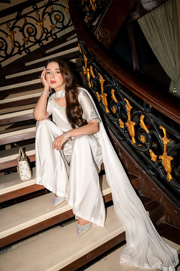 Maruk Pearl White Heavy Embroidered Unstitched Shamooz Silk 3 Piece Suit – image 3 of 8