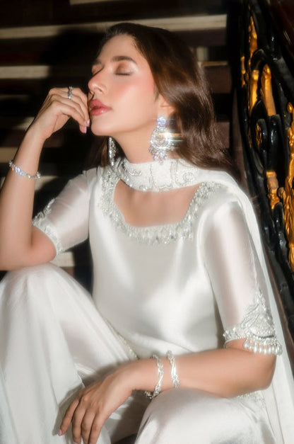 Maruk Pearl White Heavy Embroidered Unstitched Shamooz Silk 3 Piece Suit – image 4 of 8