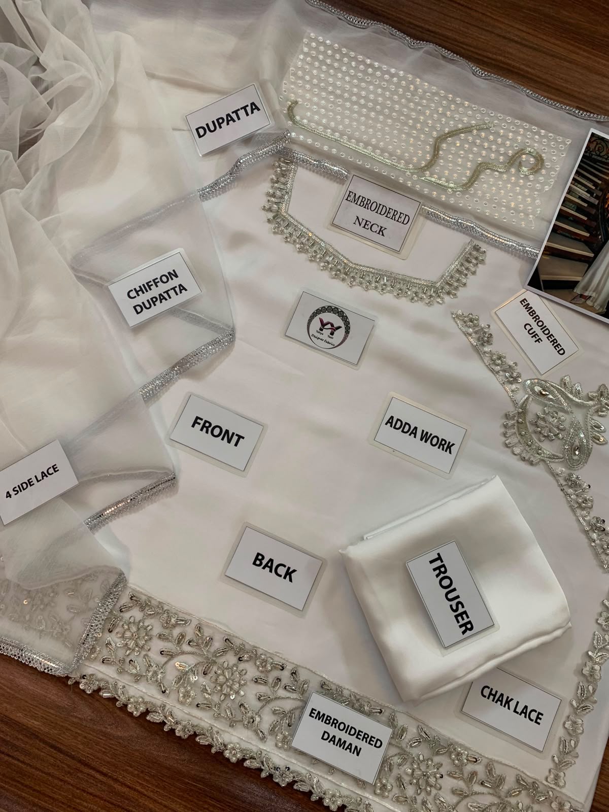Maruk Pearl White Heavy Embroidered Unstitched Shamooz Silk 3 Piece Suit – image 7 of 8