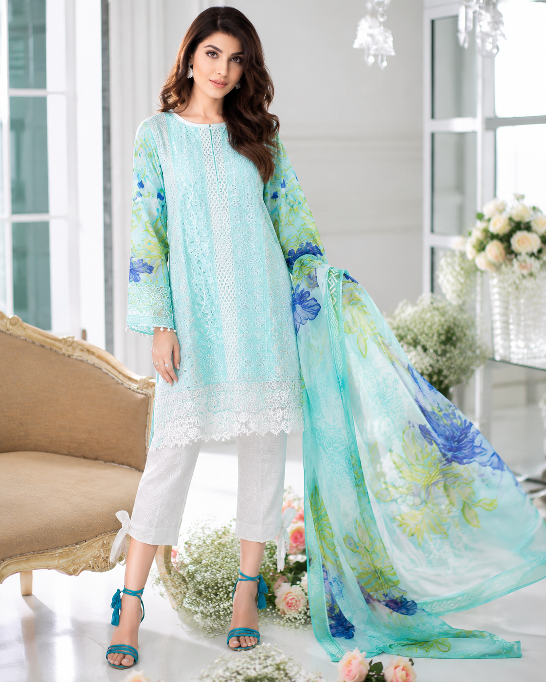Mint Green Embroidered 3 Piece Unstitched Lawn Suit – image 1 of 3