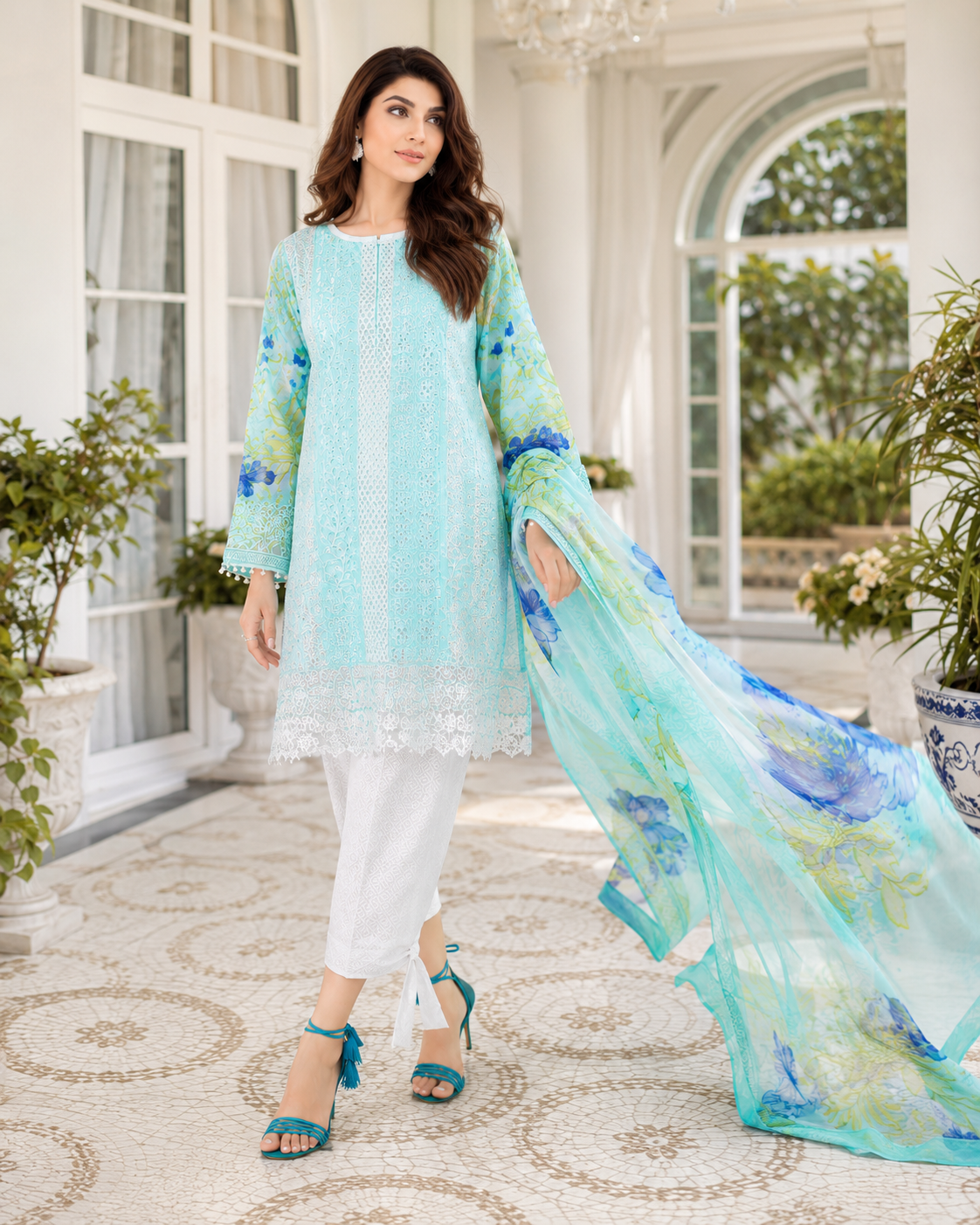 Mint Green Embroidered 3 Piece Unstitched Lawn Suit – image 2 of 3