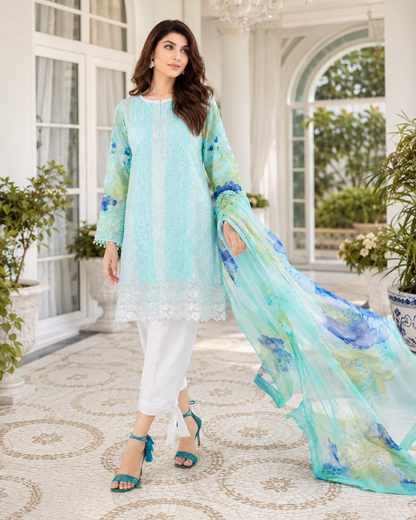 Mint Green Embroidered 3 Piece Unstitched Lawn Suit – image 2 of 3