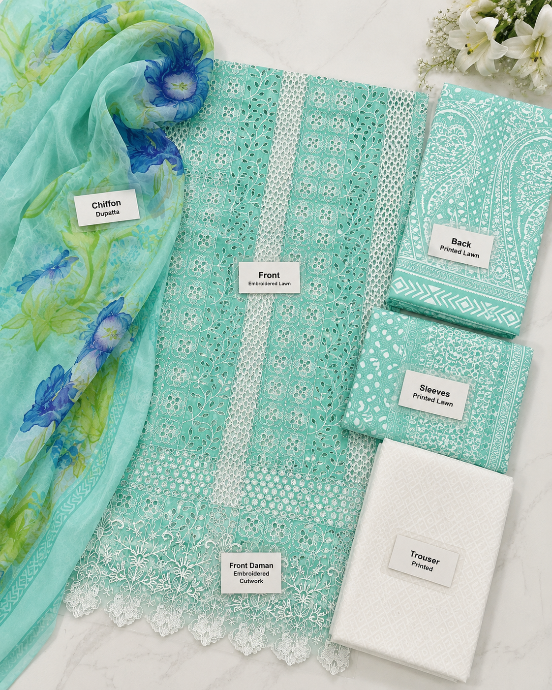 Mint Green Embroidered 3 Piece Unstitched Lawn Suit – image 3 of 3