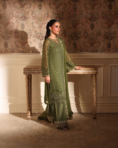 Jade Olive Green Heavy Embroidered 3 Piece Lawn Suit – image 1 of 8