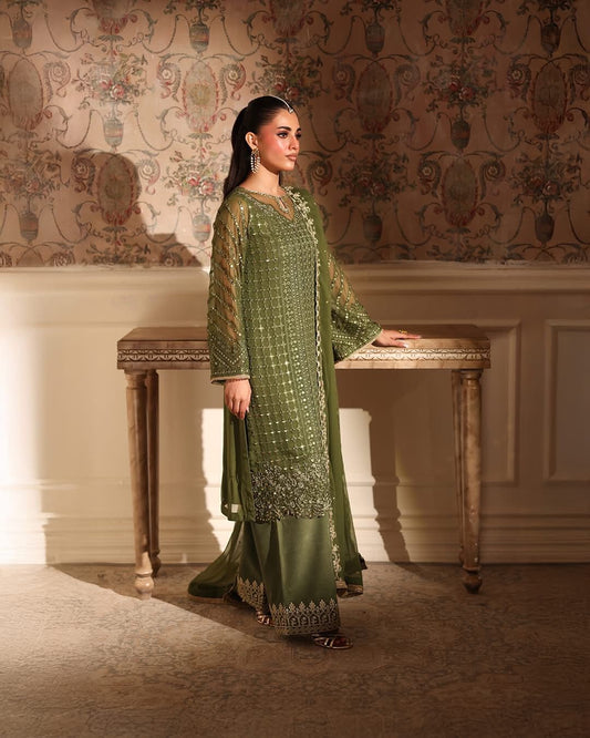 Olive Green Heavy Embroidered 3 Piece Lawn Suit – Inspired by Jade – image 1 of 8