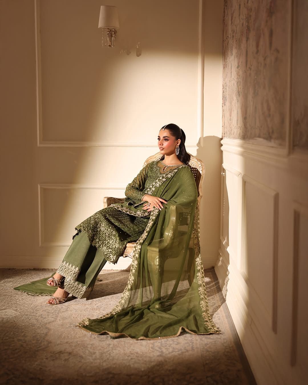 Jade Olive Green Heavy Embroidered 3 Piece Lawn Suit – image 2 of 8