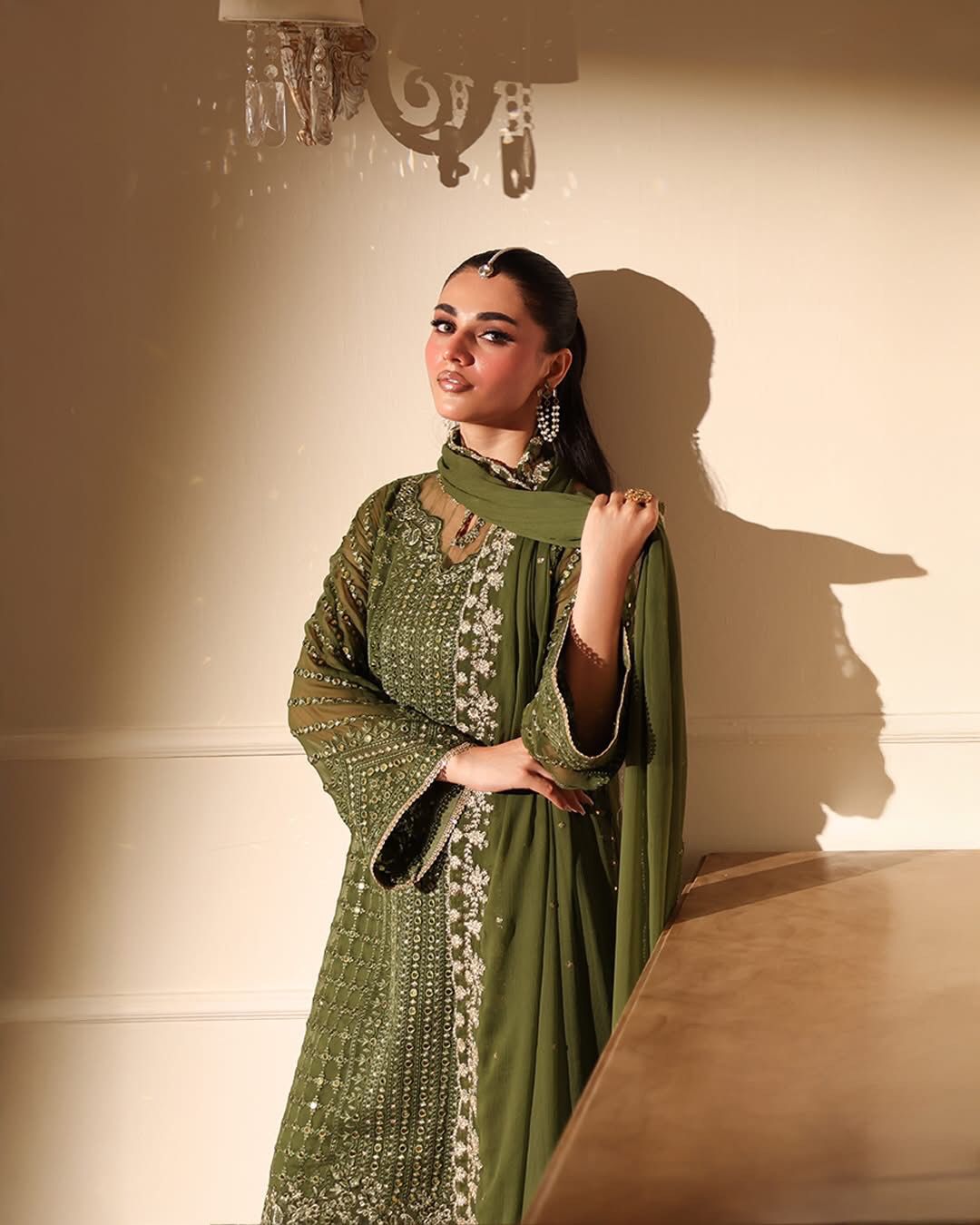 Jade Olive Green Heavy Embroidered 3 Piece Lawn Suit – image 3 of 8