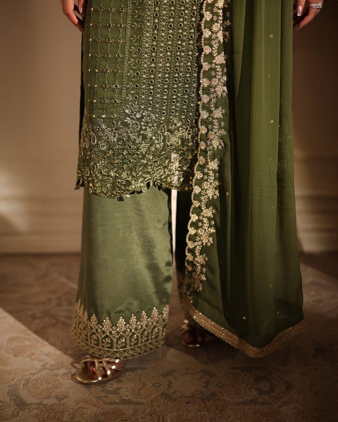 Jade Olive Green Heavy Embroidered 3 Piece Lawn Suit – image 4 of 8