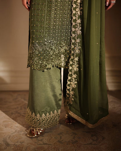Jade Olive Green Heavy Embroidered 3 Piece Lawn Suit – image 4 of 8