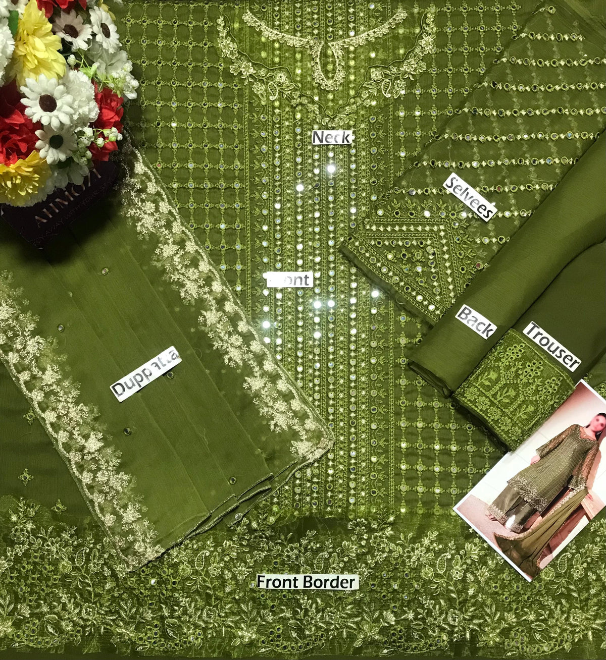 Jade Olive Green Heavy Embroidered 3 Piece Lawn Suit – image 6 of 8