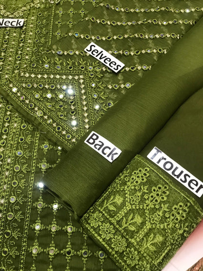 Jade Olive Green Heavy Embroidered 3 Piece Lawn Suit – image 8 of 8