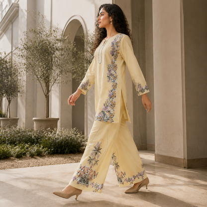 Pale Yellow Printed 2 Piece Co-ord Set – image 2 of 4