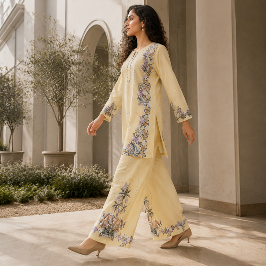 Pale Yellow Printed 2 Piece Co-ord Set – image 2 of 4
