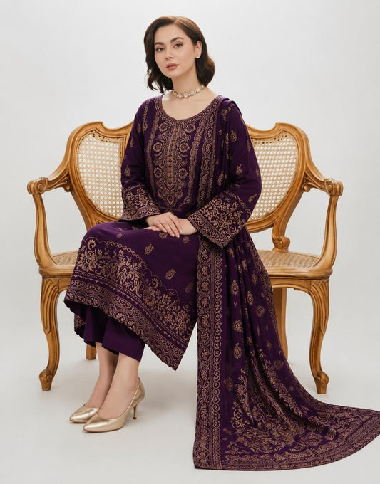 Pashmina Jacquard Printed 3 Piece Suit – image 1 of 10