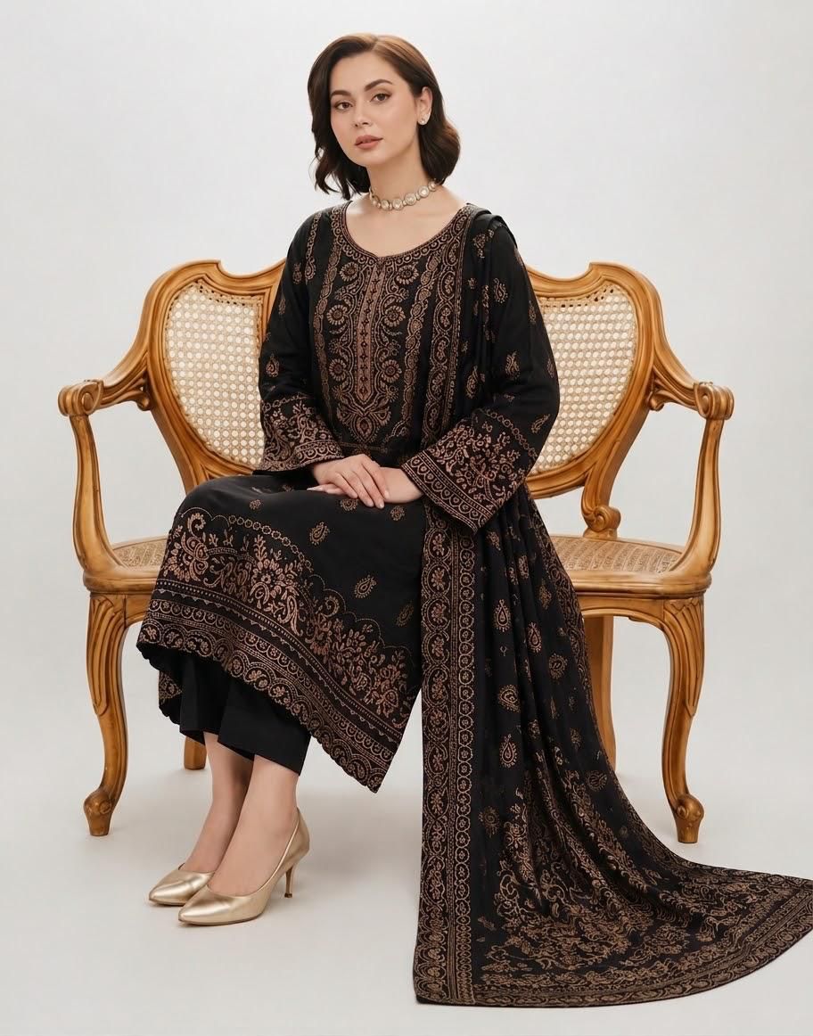 Pashmina Jacquard Printed 3 Piece Suit – image 3 of 10