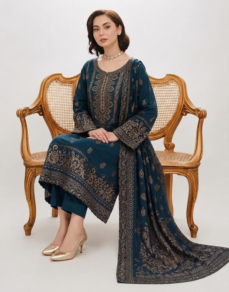 Pashmina Jacquard Printed 3 Piece Suit – image 5 of 10