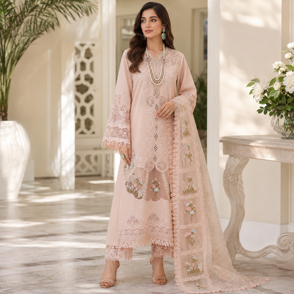 Peach Heavy Embroidered 3 Piece Lawn Suit – Inspired by Crimson Lawn Collection – image 1 of 3