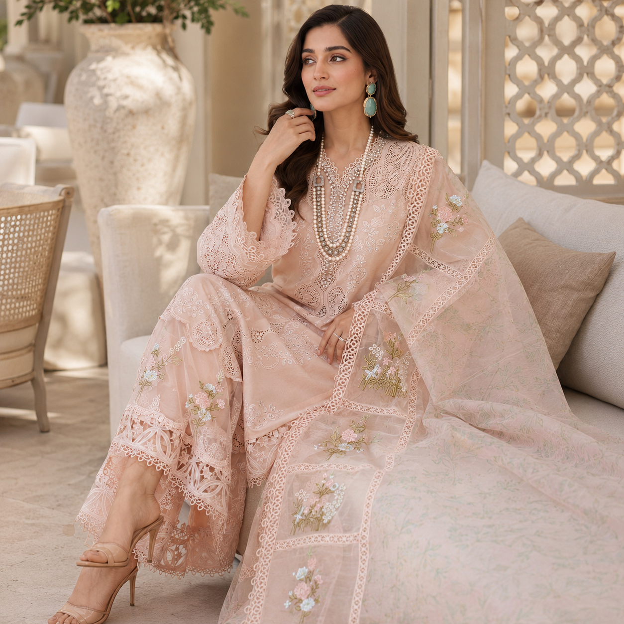 Peach Heavy Embroidered 3 Piece Lawn Suit – Inspired by Crimson Lawn Collection – image 2 of 3