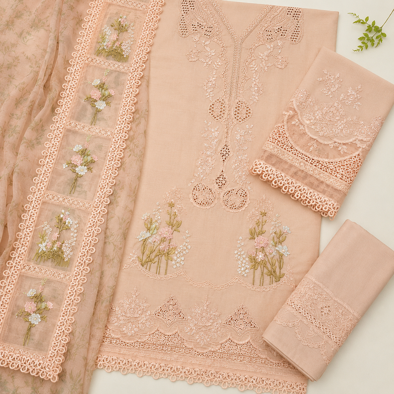 Peach Heavy Embroidered 3 Piece Lawn Suit – Inspired by Crimson Lawn Collection – image 3 of 3