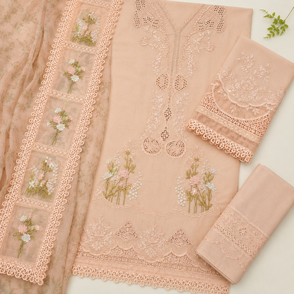 Peach Heavy Embroidered 3 Piece Lawn Suit – Inspired by Crimson Lawn Collection – image 3 of 3