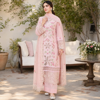 Pink Cutwork Embroidered 3 Piece Lawn Suit – image 2 of 3
