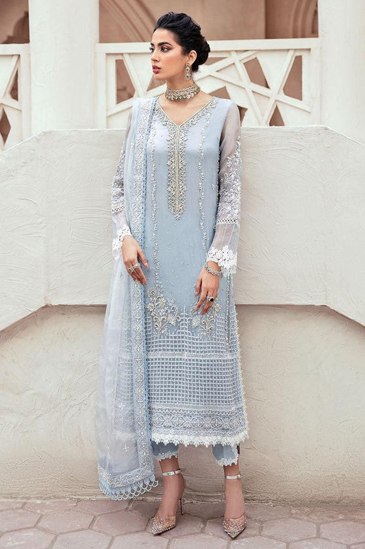 Powder Blue Heavy Embroidered Adda Work Organza Suit – image 1 of 6