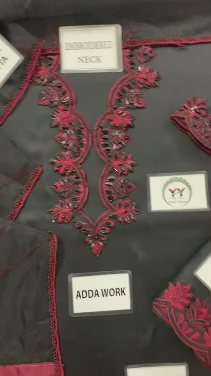 Black Ruby Black Heavy Embroidered Unstitched Shamooz Silk 3 Piece Suit