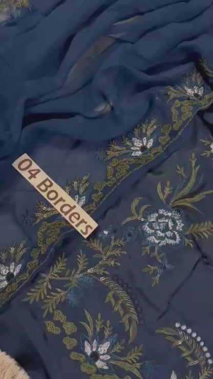 Ahmozi Wedding Edition Navy Heavy Embroidered Shamoz Silk Kaftan Style 3 Piece Suit