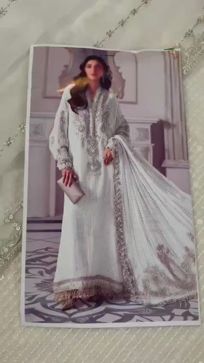 Ivory Heavy Embroidered Adda Work Chiffon 3 Piece Suit – Inspired by Maria B