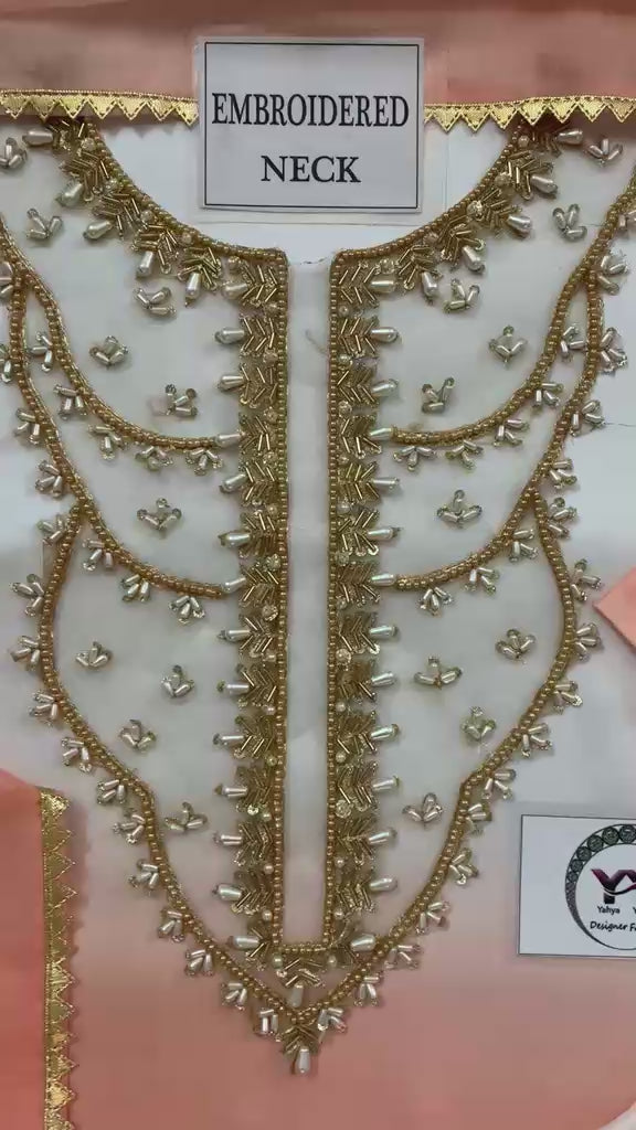 Mahum Asad Ivory Pink Ombre Heavy Embroidered Adda Work Shamoz Silk 3 Piece Suit - video
