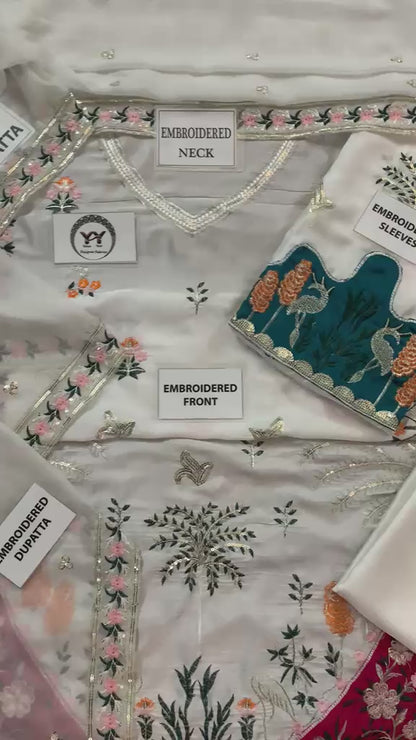 Ethnic Ivory Multicolor Embroidered Unstitched Shamooz Silk 3 Piece Suit