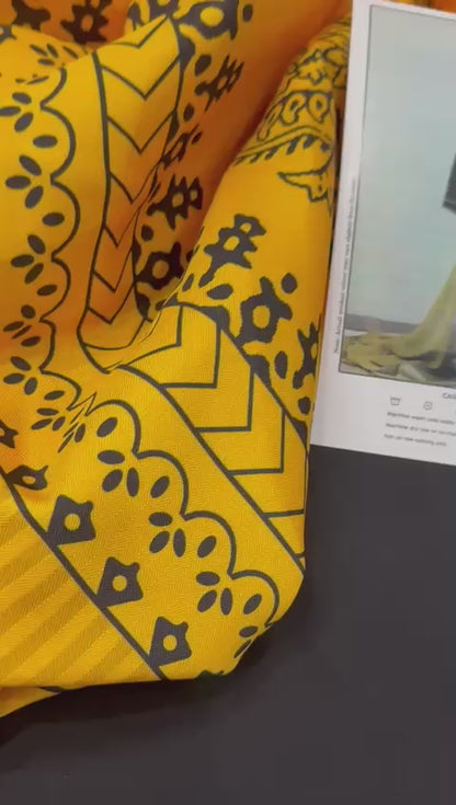 A'SLING Black Yellow Heavy Embroidered Unstitched Dhanak 3 Piece Suit with Digital Printed Shawl