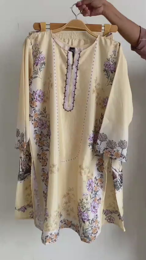 Pale Yellow Printed 2 Piece Co-ord Set – video