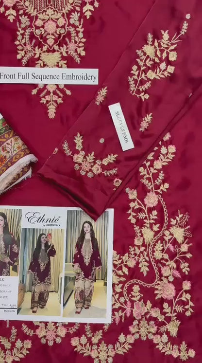 Ethnic Sequin Embroidered Unstitched Silk 2 Piece Suit