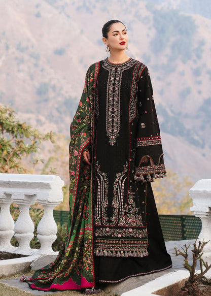 Qalamkar Black Heavy Embroidered Unstitched Dhanak 3 Piece Suit with Wool Shawl – image 2 of 5