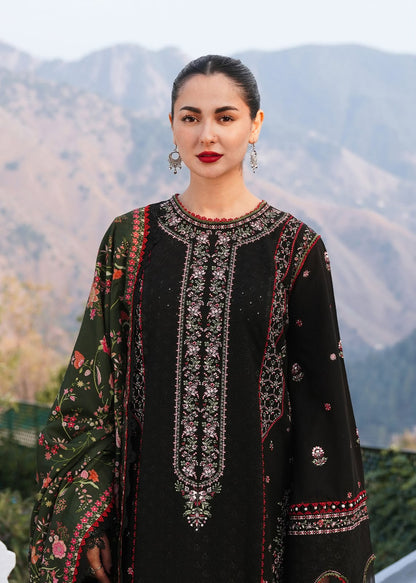 Qalamkar Black Heavy Embroidered Unstitched Dhanak 3 Piece Suit with Wool Shawl – image 1 of 5