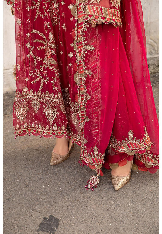 Red Heavy Embroidered Spangle Chiffon Suit – Inspired by Maria.B – image 2 of 8