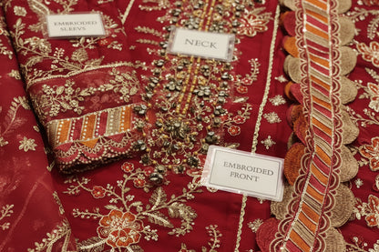 Maria.B Red Heavy Embroidered Spangle Chiffon Suit – image 6 of 8