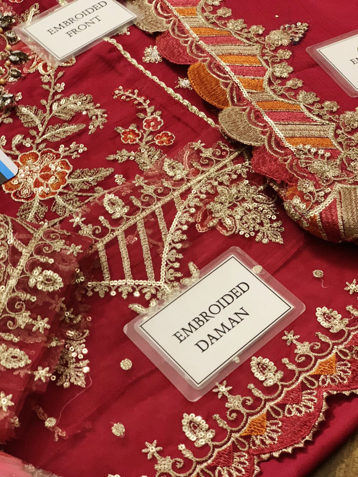 Maria.B Red Heavy Embroidered Spangle Chiffon Suit – image 7 of 8
