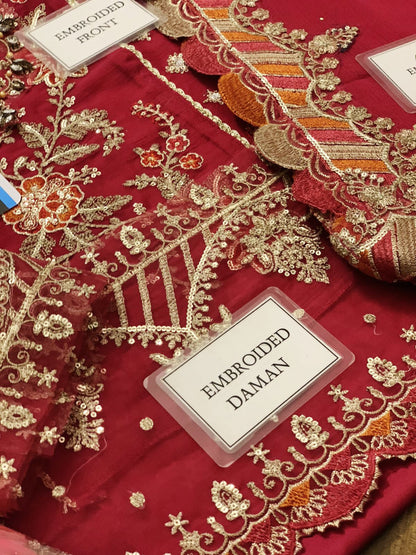 Maria.B Red Heavy Embroidered Spangle Chiffon Suit – image 7 of 8