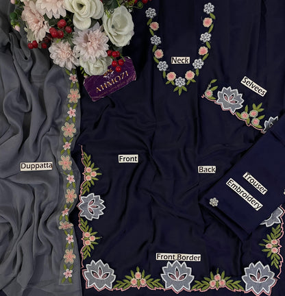 Nazish Jahangir Sage Green Embroidered Shamooz Silk Suit