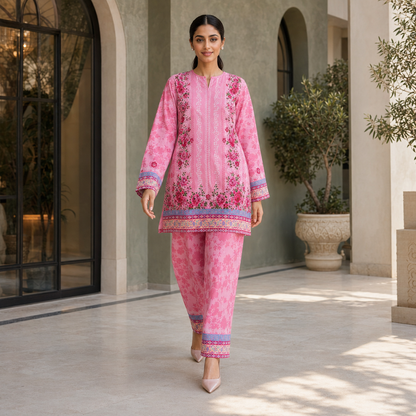 Rose Pink Printed 2 Piece Co-ord Set – image 1 of 3