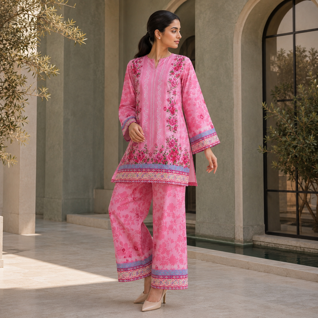 Rose Pink Printed 2 Piece Co-ord Set – image 2 of 3
