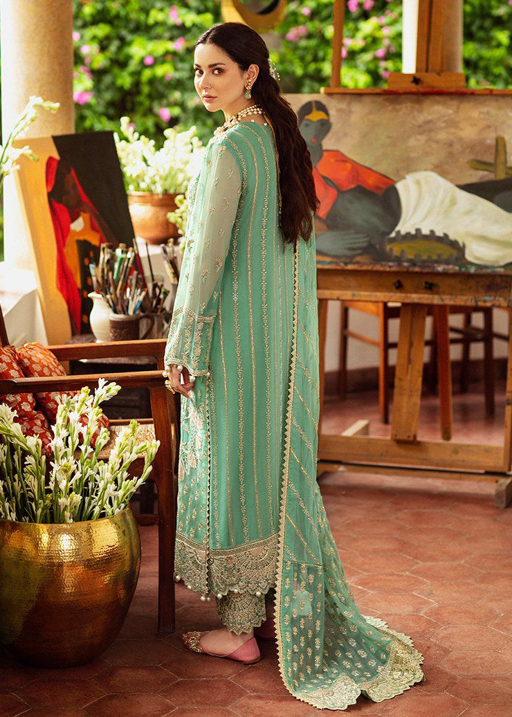 Afrozeh Sage Green Heavy Embroidered Spangle Chiffon Suit – image 2 of 6