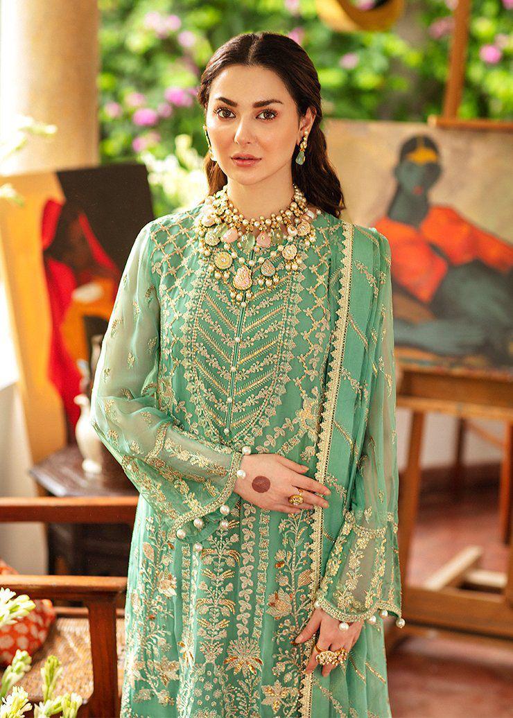 Afrozeh Sage Green Heavy Embroidered Spangle Chiffon Suit – image 3 of 6
